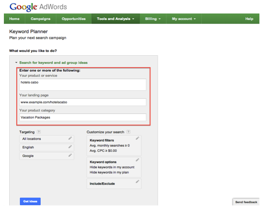 fill the form adwords